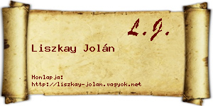 Liszkay Jolán névjegykártya
